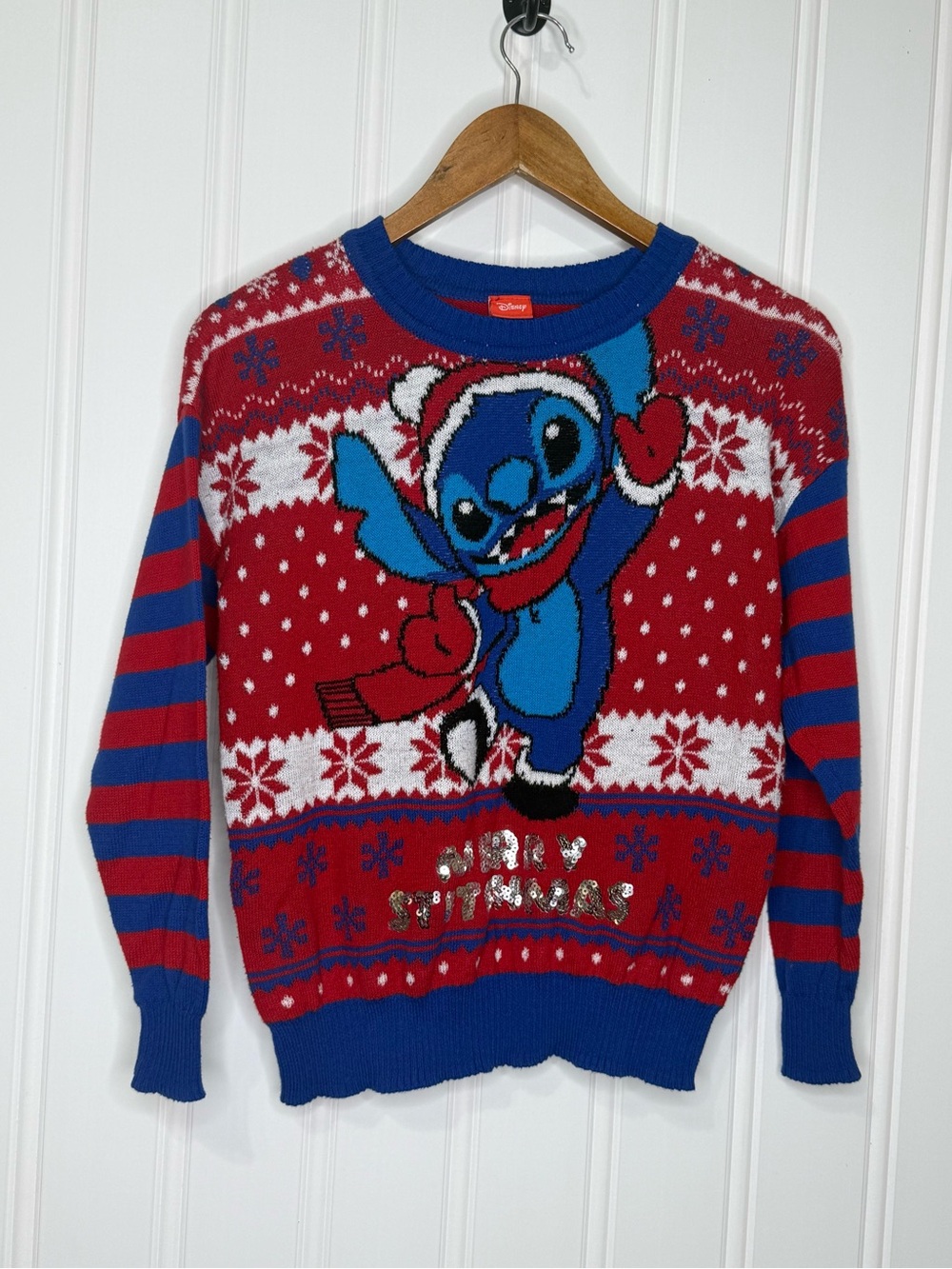 Disney Stitch Christmas Ugly Sweater Merry Stitchmas Sequin Holiday Size M